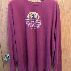 Life is good XXL Maroon Long Sleeve Shirt with Dog Graphic